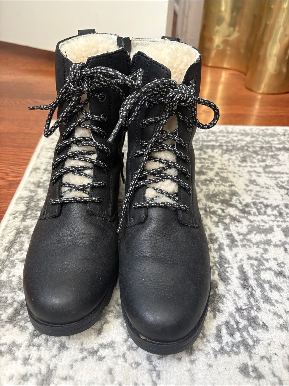 Sorel Black Lace-Up Faux Shearling Ankle Boots